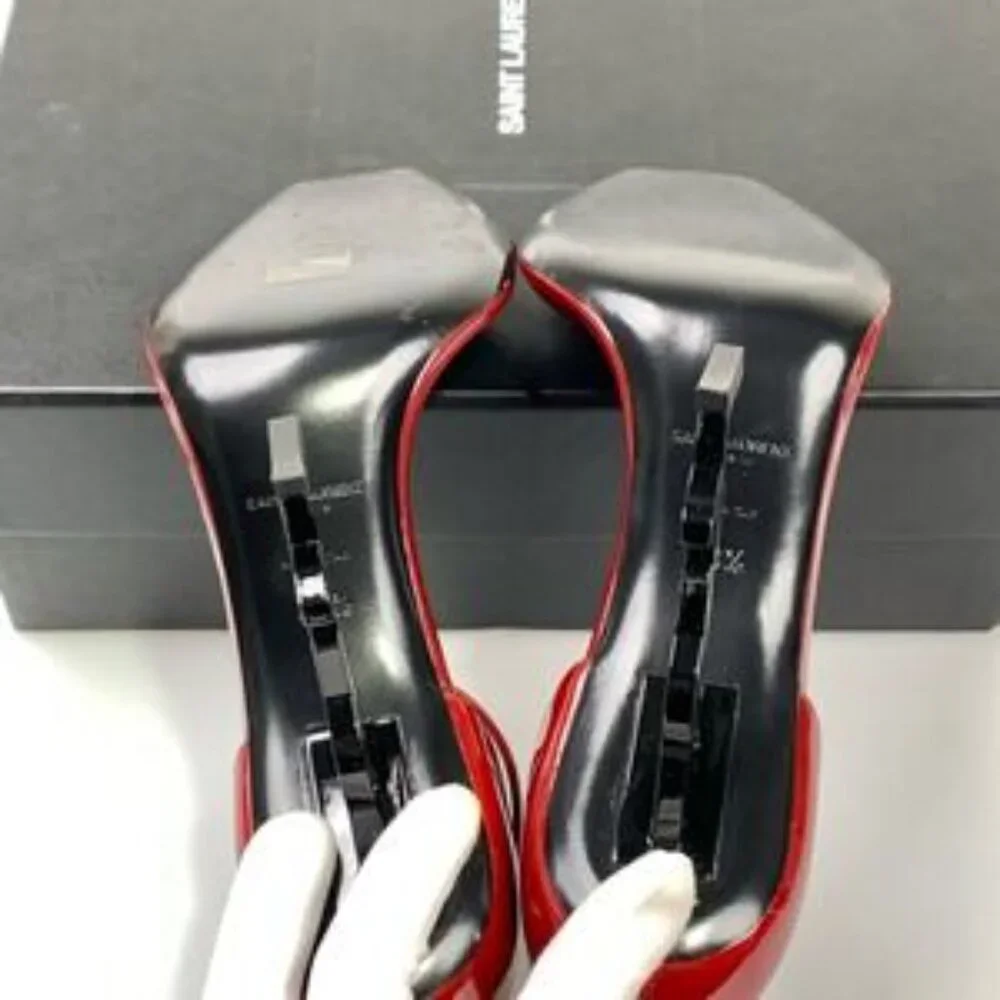 NIB Saint Laurent Opyum 110 in Patent Leather Heeled Sandal Red - Picture 10 of 15